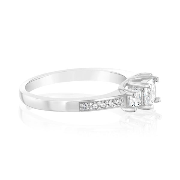 Sterling Silver Zirconia Princess Cut Trilogy Ring Fashion