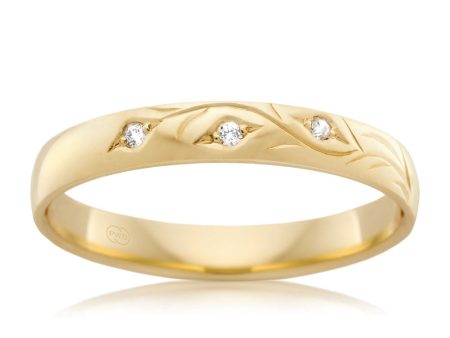 9ct Yellow Gold 3mm High Half Round Diamond Ring with 3 Diamonds. Size O Hot on Sale